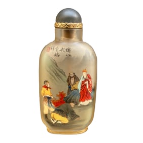 Old Chinese Peking Glass Inside Painting Figure Design Snuff Bottle w Stopper