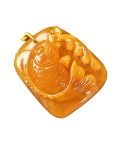 Beautiful Beeswax Carved Carp Pendant w Hand Woven Beads Necklace