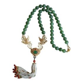 Hand Woven Chinese Green Hetian Jade Beads Necklace