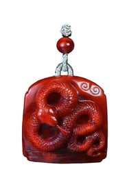 Superb Chinese Nanhong Agate Carved Snake Pendant