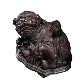 Vintage Chenxiang Wood Carved Fortune Lion Incense Burner Statue