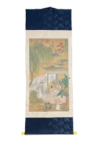 Chinese Watercolour On Silk Figure Design Painting - Qiu Ying