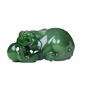 Superb Chinese Green Hetian Jade Carved Fortune Pixiu Pendant