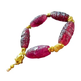 Hand Woven Exquisite 18K Gold Buckle & Tourmaline Beads Bracelet