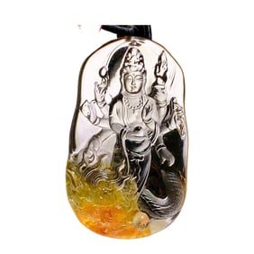 Beautiful Crystal Carved Kwan-yin & Dragon Pednant w Hand Woven Necklace