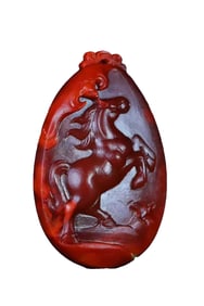 Superb Chinese Nanhong Agate Carved Fortune Horse Pendant