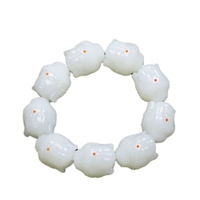 High Quality Chinese White Hetian Jade Carved Buddha Beads Bracelet