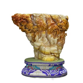 Superb Chinese Tianhuang Stone Carved Pine Tree & Figure Brush Pot Seal