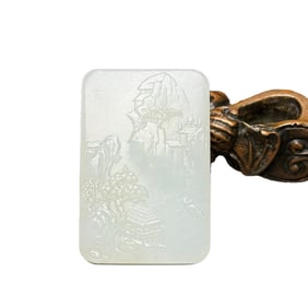 Superb Chinese Hetian Jade Low Relief Mountain River Scene Pendant