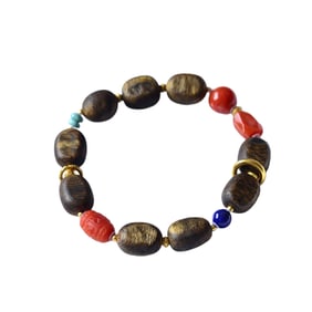 Hand Woven Chenxiang Wood & Turquoise & Nanhong Agate Beads Bracelet