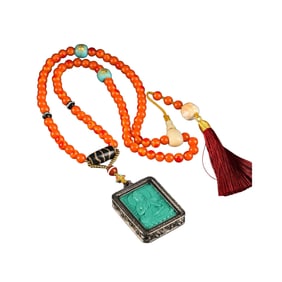 Vintage 925 Silver Inlay Turquoise Bodhisattva Pendant