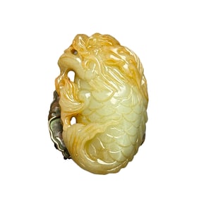 Vintage Chinese Hetian Jade Carved Dragon Fish Pendant