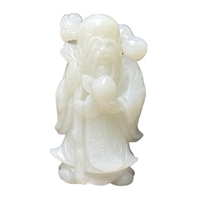 Superb Chinese Hetian Jade Carved Longevity Taoism Deity Statue