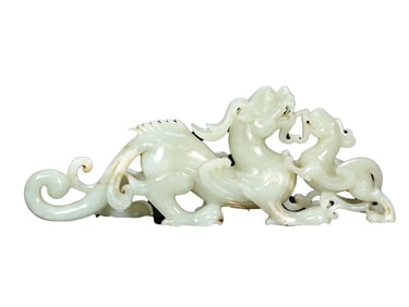 Superb Chinese Hetian Jade Double Beast Statue
