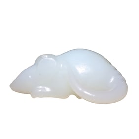 Chinese White Hetian Jade Carved Mouse Pendant