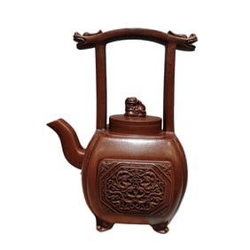 Antique Chinese Yixing Zisha Clay Fortune Dragon Design Handle Teapot w Artist Signed