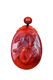 Superb Chinese Nanhong Agate Carved Carp Pendant
