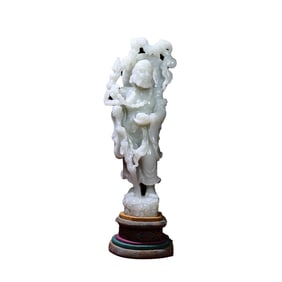 Superb Chinese White Hetian Jade Carved Dharma Statue