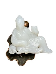 Superb Chinese White Hetian Jade Carved Figure Statue