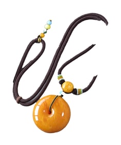 Beautiful Beeswax Carved Lucky Pendant w Hand Woven Beads Necklace