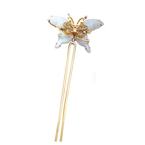 Exquisite Chinese 18K Gold Inlay Hetian Jade Carved Butterfly Hair Decoration