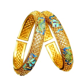 A Pair Chinese Gilt Gold Enamel Bracelet