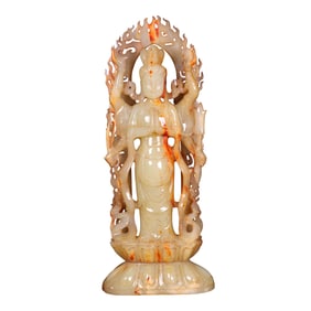 Superb Vintage Chinese Hetian Jade Carved Buddha Statue