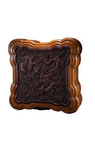 Vintage Chinese Boxwood Wood Low Relief Dragon Phoenix Jewellery Box