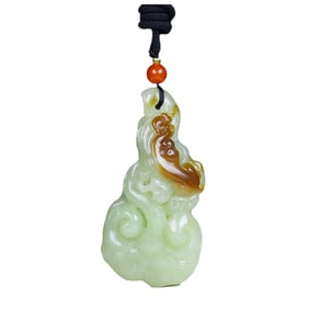 Superb Chinese Hetian Jade Carved Ruyi Laughing Buddha Pendant