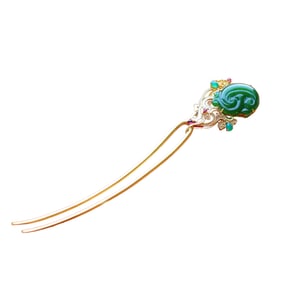 Exquisite Silver Plated Gilt Gold Inlay Jadeite Hair Decoration