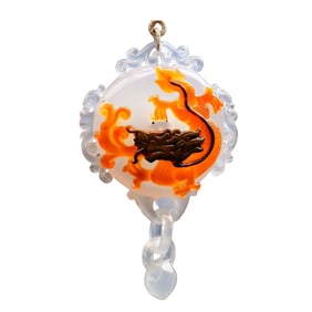 Chinese Agate Carved Fortune Dragon Pendant