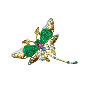 Exquisite 18K Gold Inlay Jadeite Butterfly Pendant/Brooch