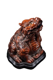 Vintage Chinese Bamboo Carved Fortune Beast Incense Burner