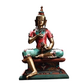 Tibetan Buddhism Gilt Gold Copper Inlay Turquoise & Gems Vajrapani Statue