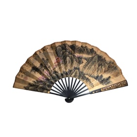 Chinese Watercolour On Xuan Paper Mountain River Scene Painting Fan