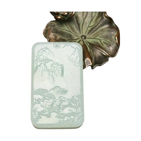 Superb Chinese Hetian Jade Low Relief Mountain River Scene Pendant