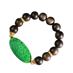 Hand Woven Exquisite Green Jadeite & Chenxiang Wood Beads Bracelet