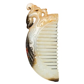 Chinese Hetian Jade Carved Phoenix Comb