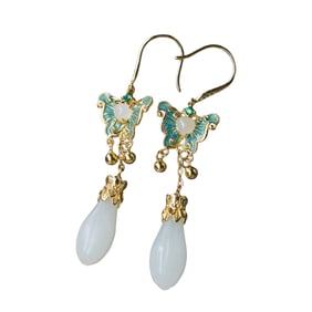 A Pair Beautiful 925 Silver Inlay Hetian Jade Earring