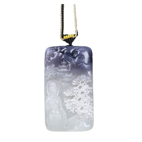 Superb Chinese Hetian Jade Low Relief Kwan-yin Pendant