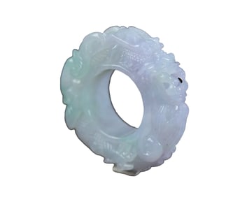 Exquisite Jadeite Carved Fortune Dragon Thumb Ring