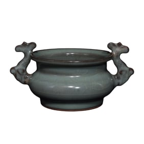 Chinese Guan Kiln Porcelain Double Ear Incense Burner