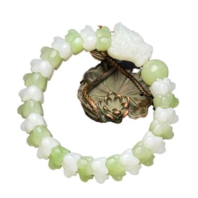Hand Woven Chinese Hetian Jade Carved Fortune Dragon Beads Bracelet