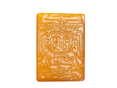 Vintage Chinese Yellow Jade Low Relief Beast Face Pendant