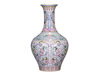 Chinese Qing Dynasty Gilt Edge Famille Rose Flowers Design Porcelain Vase