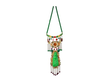 Exquisite Gilt Gold Enamel Inlay Green Jadeite & Agate & Gems Pendant
