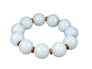 20mm Superb Chinese White Hetian Jade Beads Bracelet