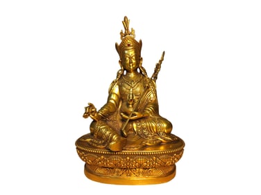 Tibetan Gilt Gold Copper Inlay Gems Padmasambhava Buddha Statue