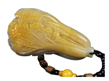 Vintage Chinese Shoushan Stone Carved Fortune Cabbage Pendant