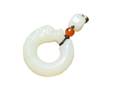 Chinese Hetian Jade Carved Dragon Pendant